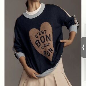 Anthropologie Maeve womans C'est Bon Graphic Sweater size XS oversized